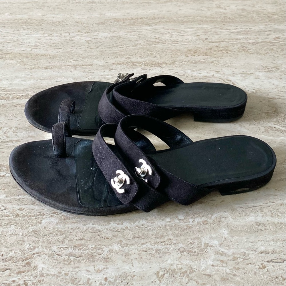 Vintage Chanel Turnlock CC Flat Sandals - Picture 2 of 9